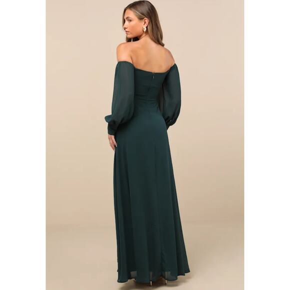 NEW Lulus Feel The Romance Emerald Green Off The Shoulder Maxi Dress - Picture 3 of 15